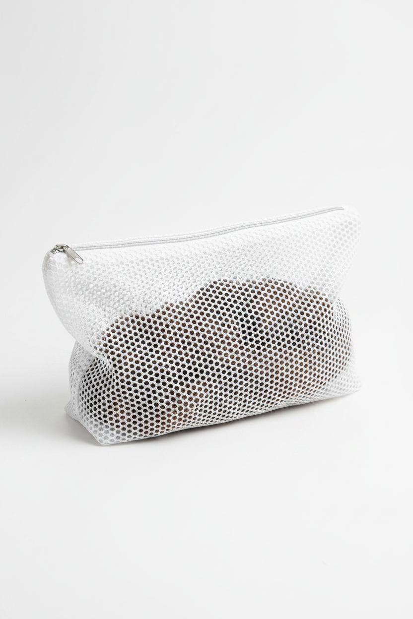 Weave bundles in mesh laundry bag